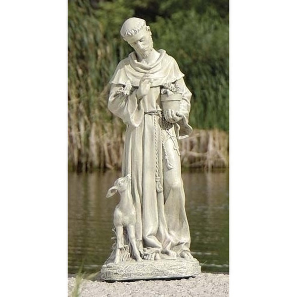 Statue of Saint Francis with Deer and Dove Sculpture Artwork Decorative